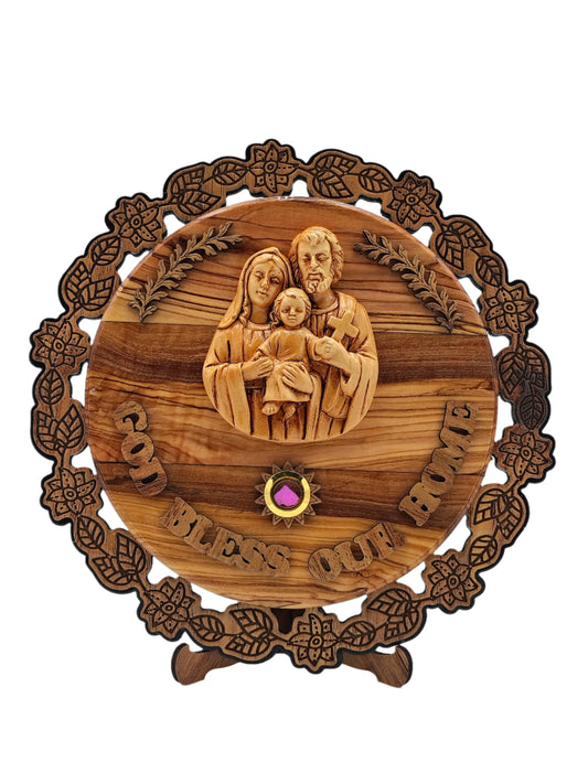 Olivewood God Bless Our Home Holy Family Plaque - 23 cm x 23 cm