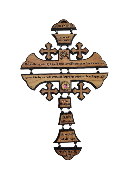 Wooden Wall Hanging Cross with the Lord's Prayer - 30 cm x 19 cm