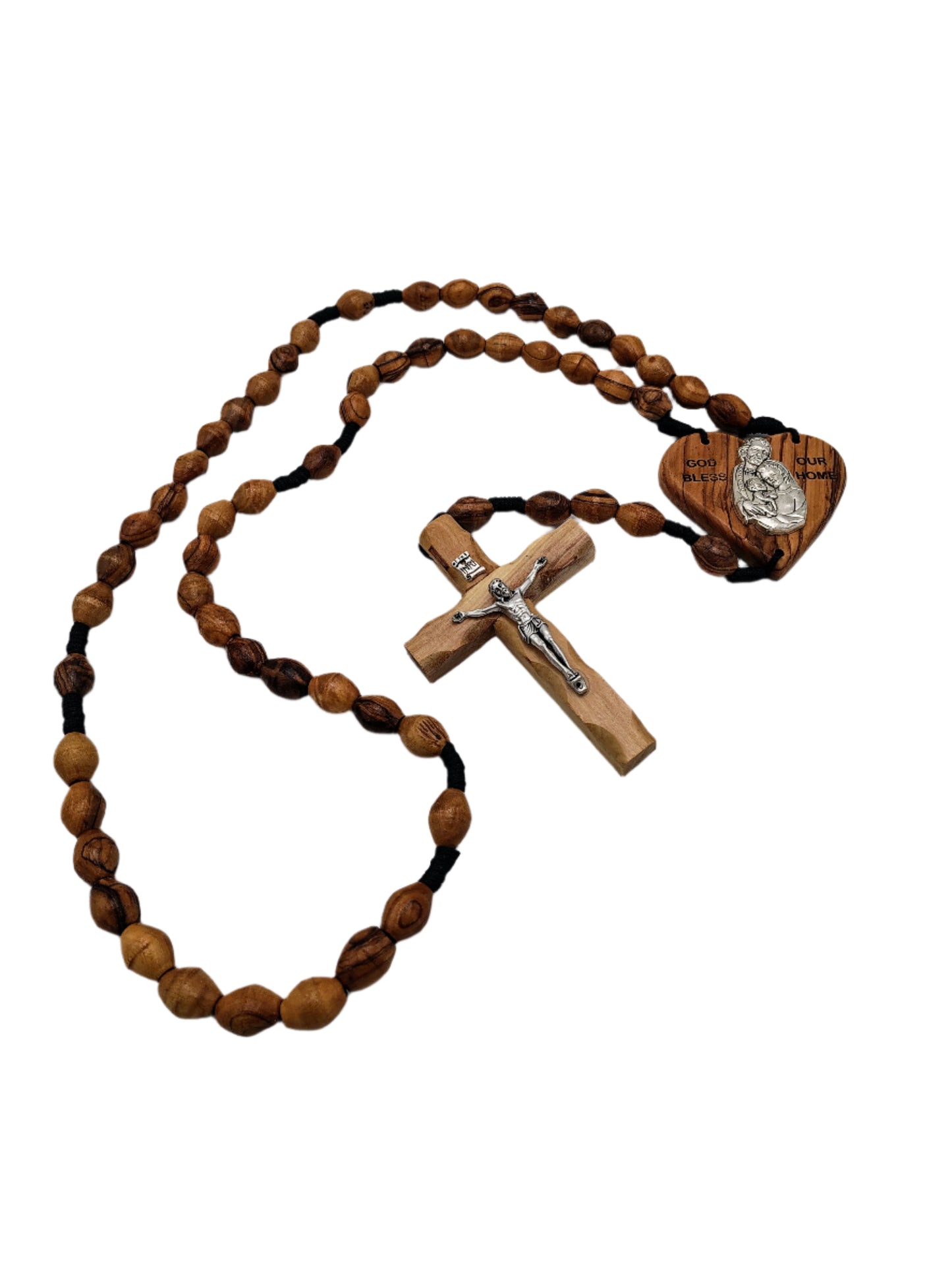 Olivewood Rosary Beads Wall Hanging with Cross - 63 cm