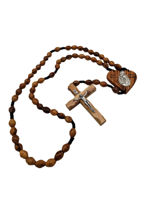 Olivewood Rosary Beads Wall Hanging with Cross - 63 cm