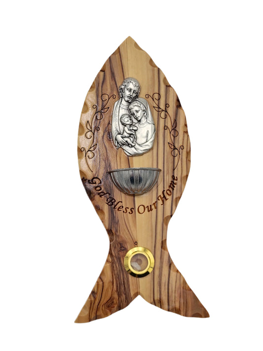 Holy Family Plaque with Holy Water Bowl - 19 cm