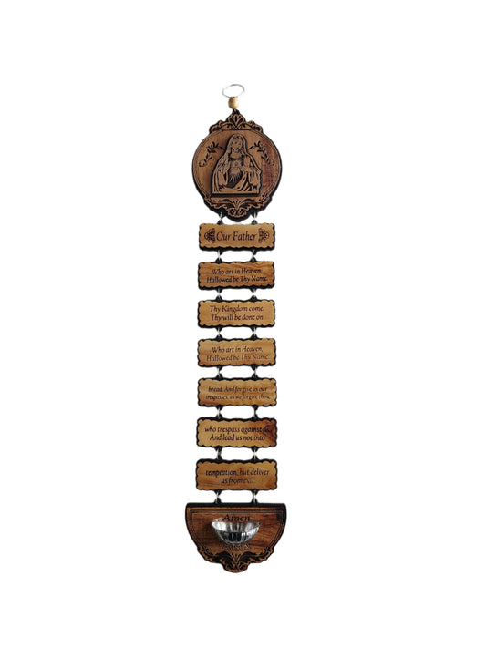The Lord's Prayer Wooden Wall Hanging with Holy Water Bowl - 47 cm
