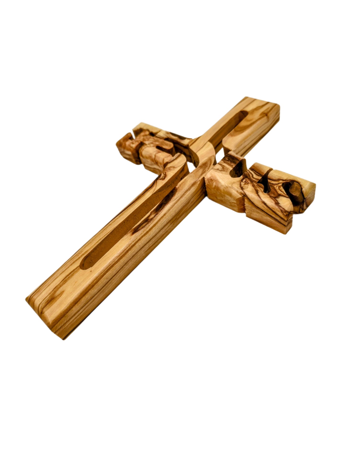 Olivewood Cross Shaped as the Letters of Jesus' Name - 20 cm