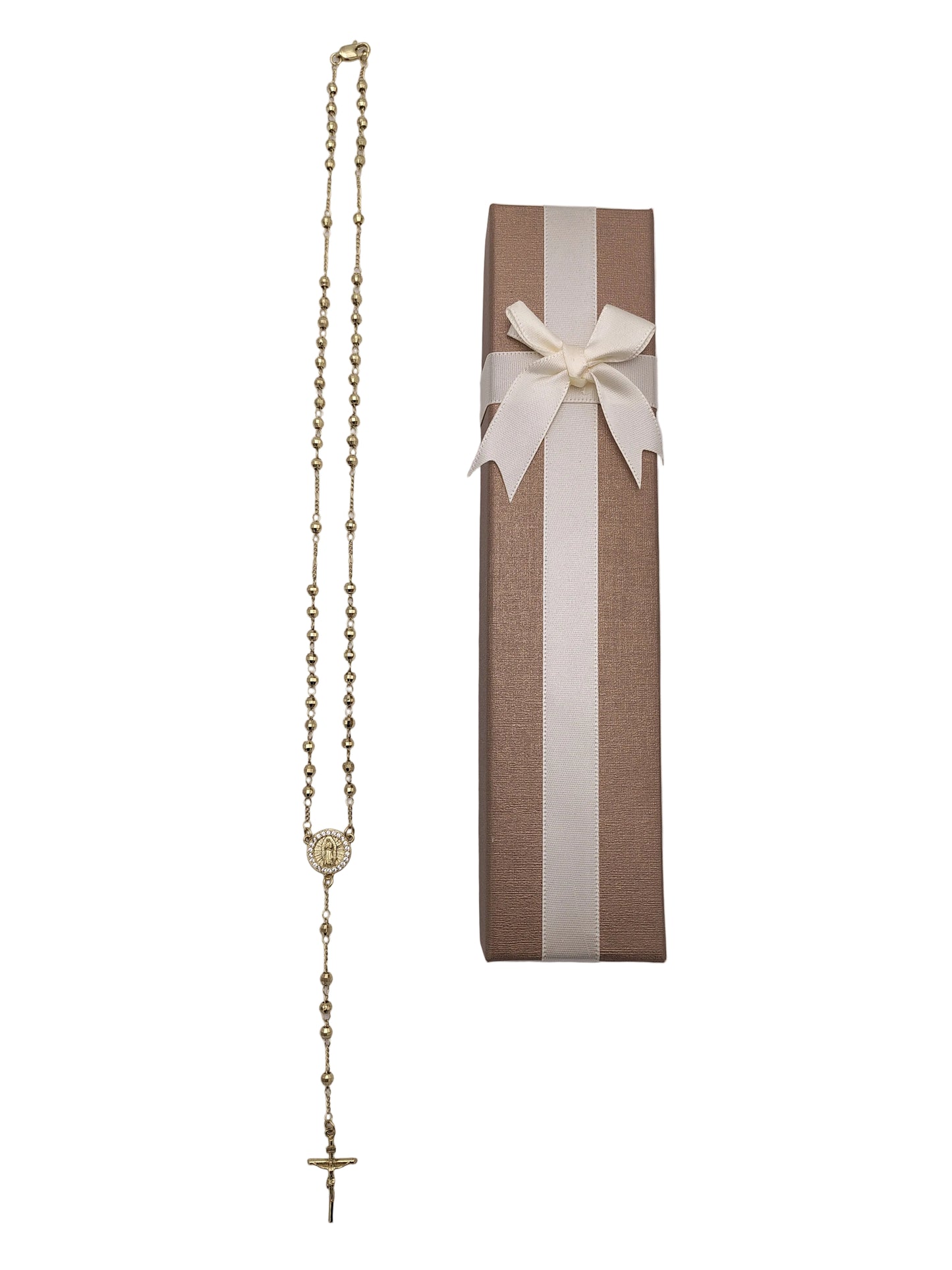 Our Lady of Guadalupe Sterling Silver Rosary Necklace with Gold-Tone Detailing