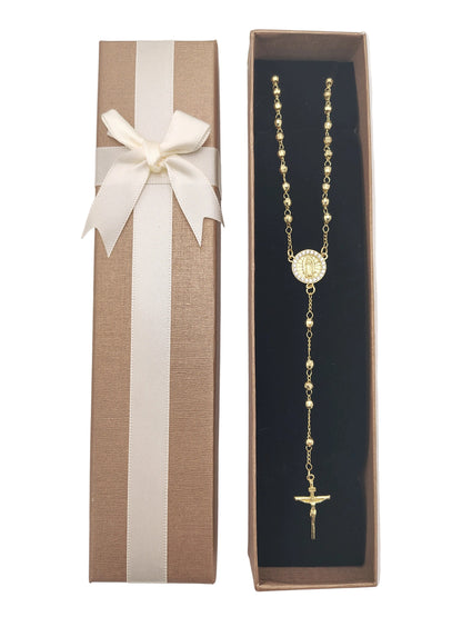 Our Lady of Guadalupe Sterling Silver Rosary Necklace with Gold-Tone Detailing