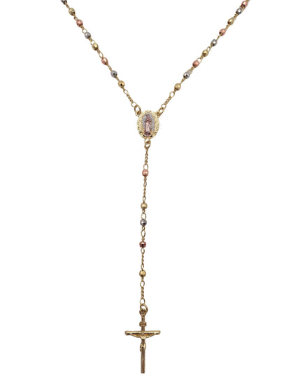 Our Lady of Guadalupe Sterling Silver Tri-Colour Rosary Necklace with Gold-Tone Detailing