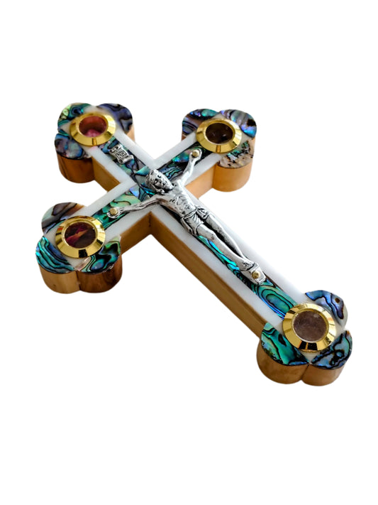 Mother of Pearl Olivewood Wall Cross - 13.5 cm