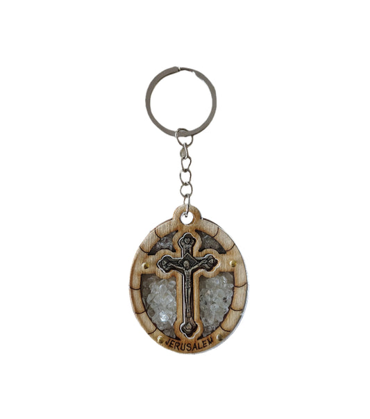 Crucifix Keychain with White Stones