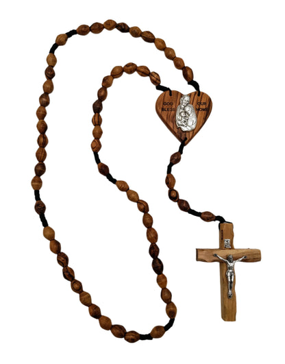 Olivewood Rosary Beads Wall Hanging with Cross - 63 cm