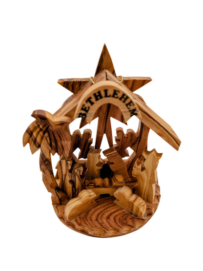 Olivewood Nativity Scene Christmas Tree Decoration - 11 cm x 9 cm