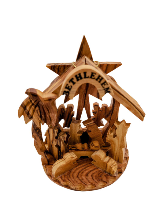 Olivewood Nativity Scene Christmas Tree Decoration - 11 cm x 9 cm
