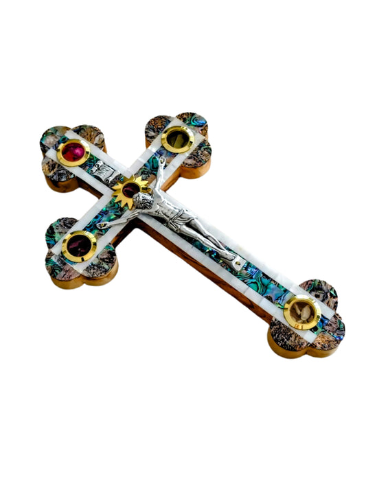 Mother of Pearl Olivewood Wall Cross - 27.5 cm