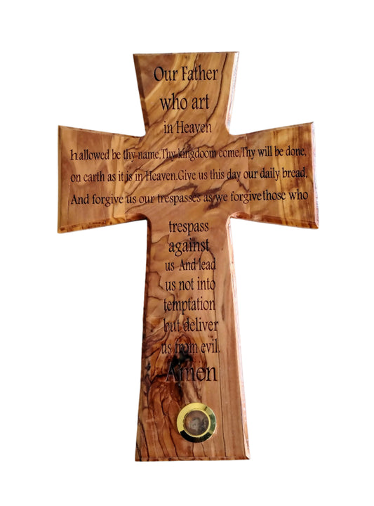 Olivewood Lord's Prayer Cross - 22 cm