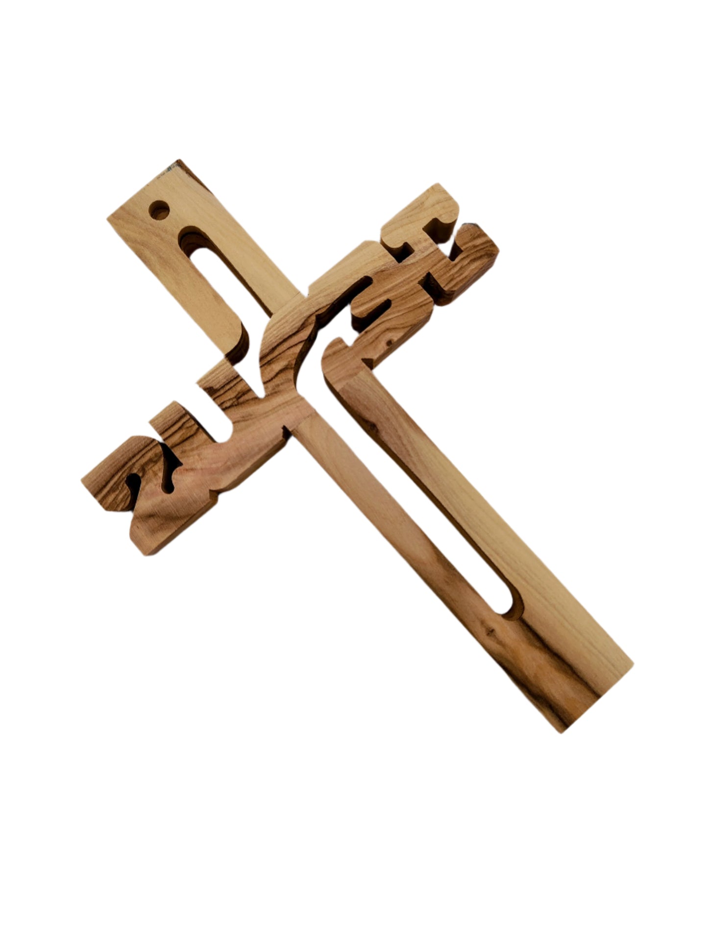 Olivewood Cross Shaped as the Letters of Jesus' Name - 20 cm