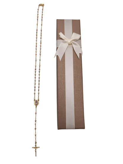 Our Lady of Guadalupe Sterling Silver Tri-Colour Rosary Necklace with Gold-Tone Detailing